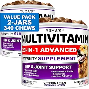 2-Pack Multivitamine de chien à croquer avec de la glucosamine - Vitamines et suppléments de chien - Multivitamine senior et chiot pour chiens - Soutien de la hanche et des articulations - Santé immunitaire, peau, coeur, digestion, probiotiques