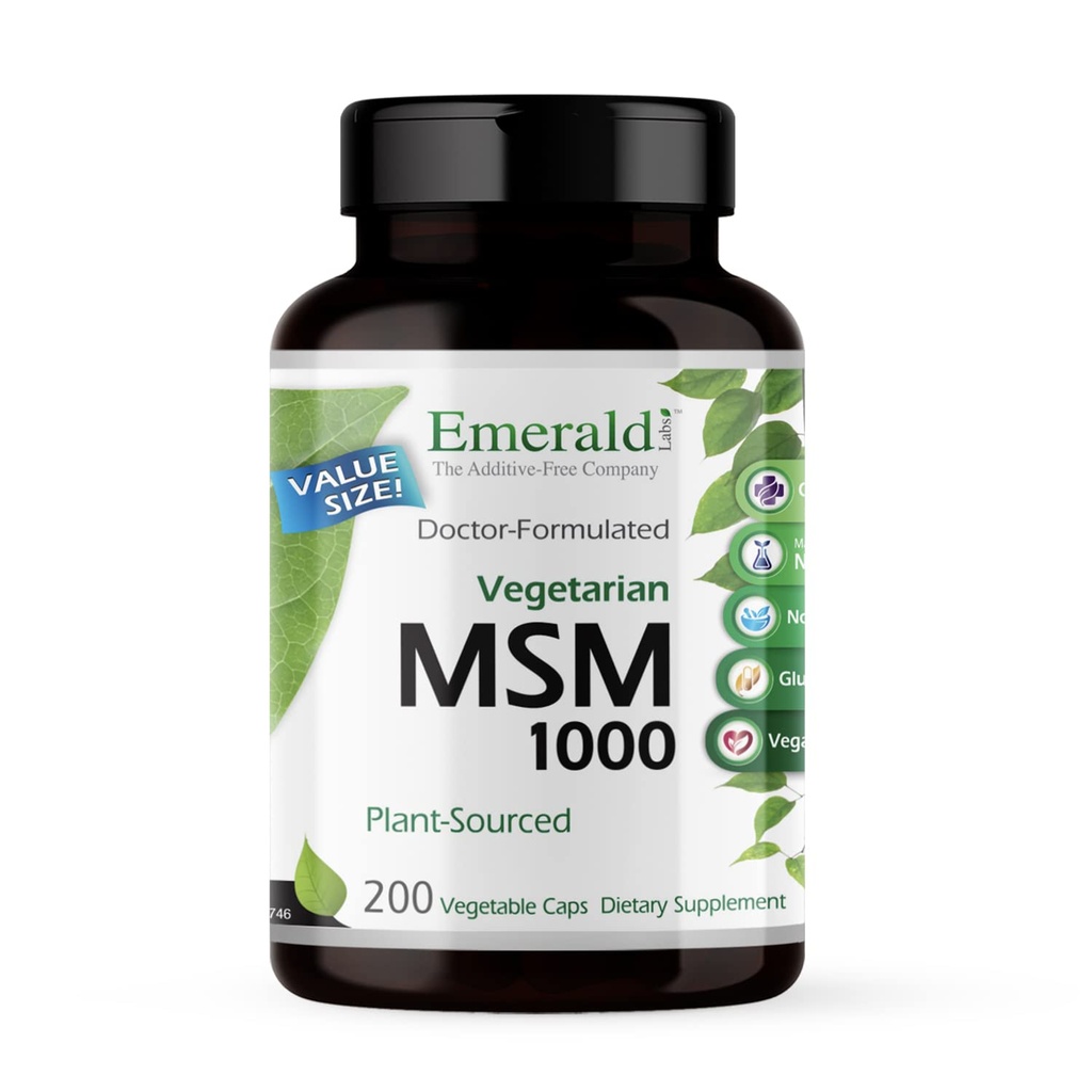 EMERALD LABS MSM 1000mg - Joint, Liver & Immune Support Supplement con Methylsulfonylmethane - Gluten-Free & Additive-Free - 200 Capsule Vegetali (Up to 100-Day Supply)