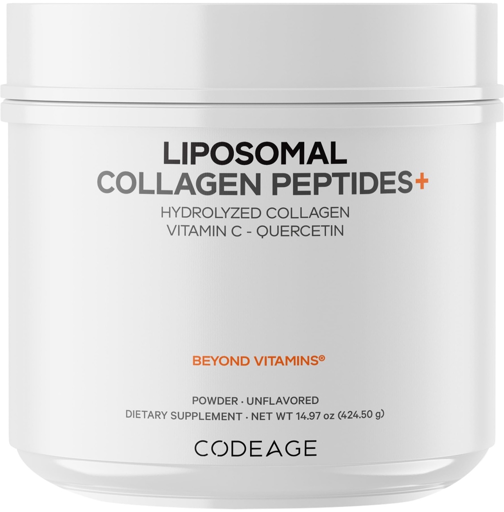 Polvere di peptidi di collagene liposomico di Codeage + vitamina C & Quercetin, Complesso di Phospholipid, Collage idrolizzato a forma di pasta di erba Tipo I & III Supplemento All-in-One, Non OGM, 14.97 oz