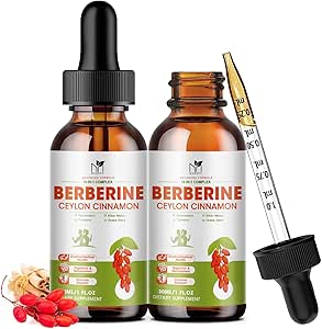 Berberine Ergänzung flüssige Tropfen, Berberine 1500mg mit Ceylon Cinnamon, Turmeric, Resveratrol, Bitter Melon, Vegan Ergänzung, Unterstützt Immunsystem & Verdauungssystem - 2 FL Oz
