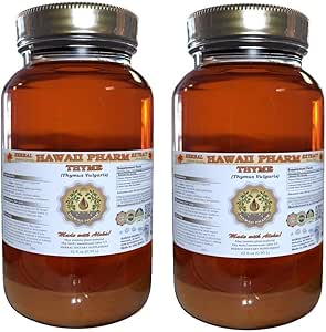Thyme Liquid Extract, Organic Thyme (Thymus Vulgaris) Tincture, Herbal Supplement, Hawaii Pharm, Made in USA, 2x32 fl.oz