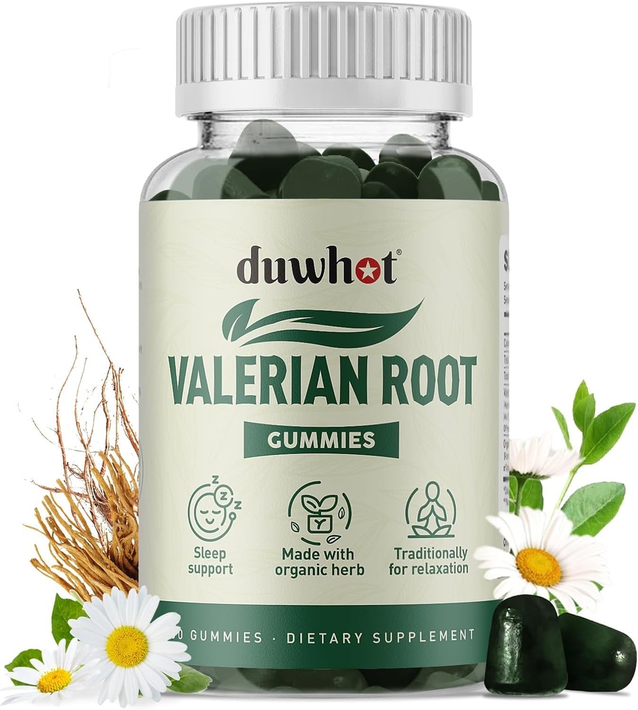 Valerian Root Gummy, Bio Valerian Root für Schlaf & Stress Relief, Verbessert mit Kamille Blume für Erwachsene, Kinder-Friendly, Apfel Geschmack, 60 Zähler