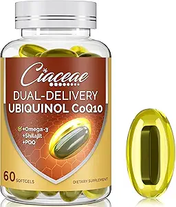 Ubiquinol CoQ10 600 MG Softgels mit Omega-3 & Shilajit & PQ, Advanced Dual-Delivery Coenzyme-Q10, Active CoQ10 Ubiquinol Supplement für Fruchtbarkeit, Antioxidans, Herz, Gehirn & Energie, 360 Servierungen