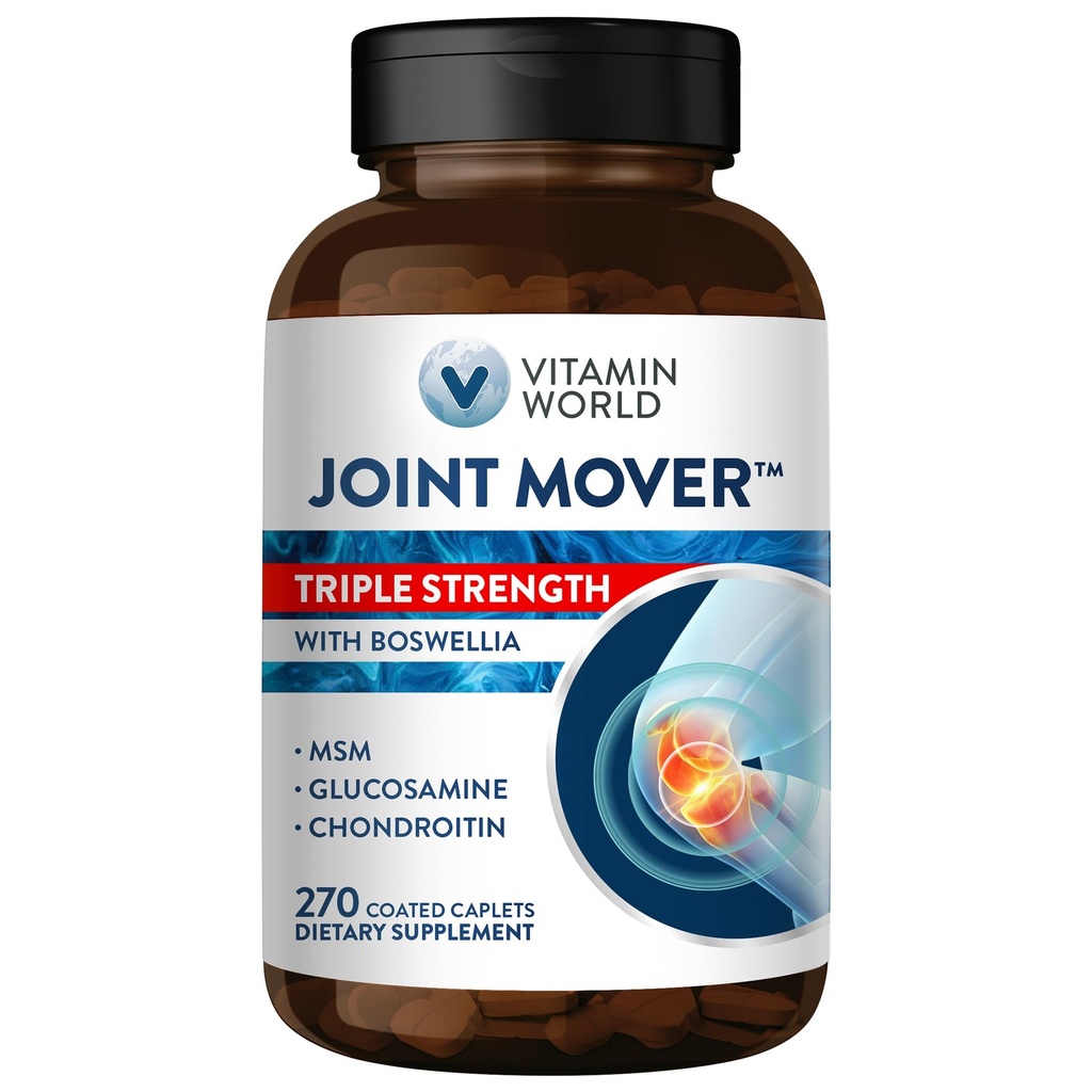 Vitamin World Triple Strength Joint Mover, Glucosamine Chondroitin with MSM Joint Support Supplement, Collagen & Boswellia Serrata Extract, Support Joint Strength, Comfort & Flexibility, 270 Caplets