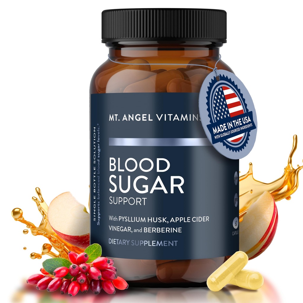 Mt. Angel Vitamins Blutzucker-Supplement - Natürliche Ergänzung mit Pysllium Husk, Berberine mit Ceylon Cinnamon und Apple Cider Essig - Unterstützt gesunde Blutzuckerspiegel - 60 Kapseln