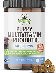 Strawfield Petto Multivitamin + Probiotici per Cani Puppy Vitamine con Supporto Congiunto Integratore per Cani & Cuccioli Tasty Bacon Flavor 120 Soft Chews