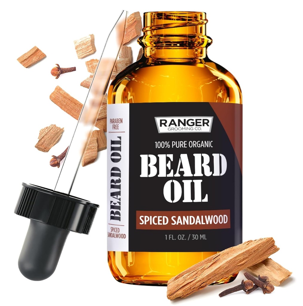 Leven Rose Spiced Sandalwood Beard olio & Leave In Condizionatore da Ranger Grooming Co, 100% Pure Natural Organic per Groomed Beards, Mustaches e Moisturized Skin 1 oz