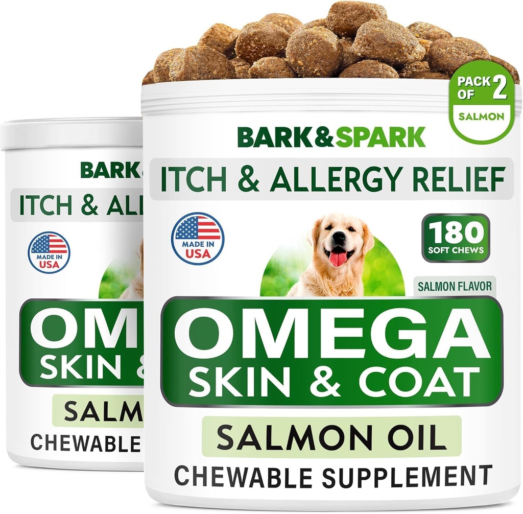 BARK&SPARK Omega 3 für Hunde - 360 Fish Oil Treats for Dog Shedding, Skin Allergy, Itch Relief, Hot Spots Behandlung - Joint Health - Skin and Coat Supplement - EPA & DHA Fatty Acids - Lachsöl