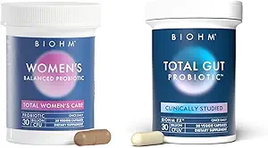 BIOHM Totale Probiotico e Guarnizione Bundle, 30 miliardi CFU Probiotico giornaliero con Buon Bacteria, Fungi, Memoria di supporto, Concentrazione, Focus e Guarnizione bilanciata, 30 Serve Ogni