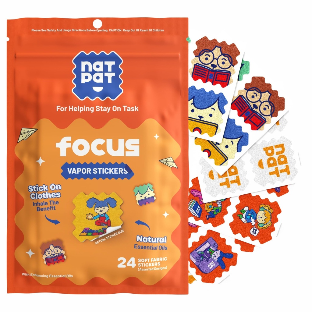 Stickers NATPAT Focus Patch Enhancement pour les enfants et les adultes - Soutien du cerveau sain pour l'attention, le focus et la concentration - Sans produits chimiques et médicaments - 24 Compte - BuzzPatch Natural Patch
