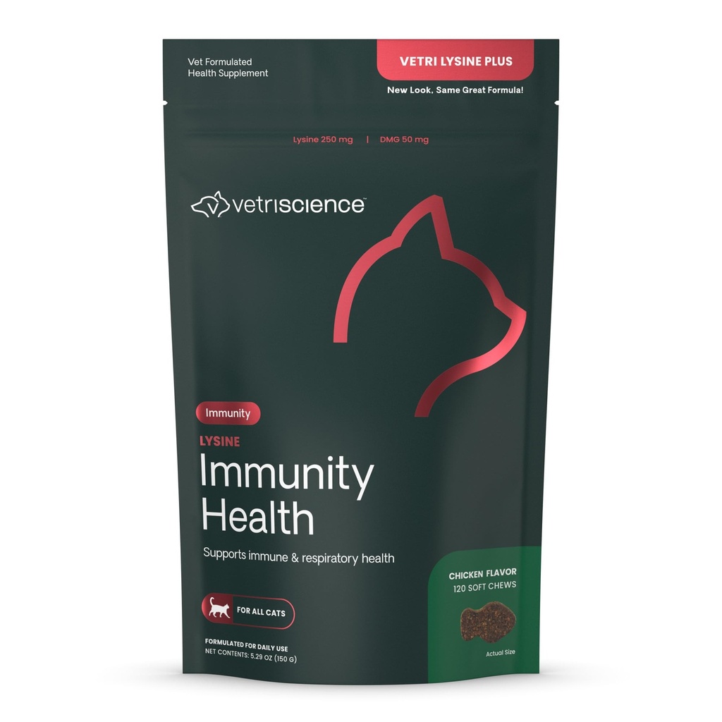 VetriScience Lysine Immunity Health Chews, 250 mg Lysine Plus Immunergänzung für Katzen und Kätzchen mit Allergien, Niesen, Runny Nose und Wassery Eyes, Huhn, 120 Count