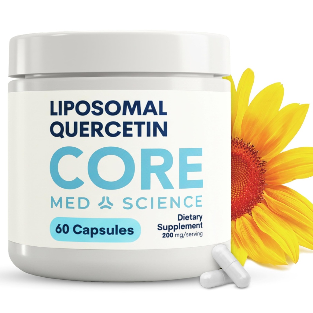 Core Med Scienza Liposomal Quercetin, 200 mg (60 capsule) - Il supplemento di quercetina supporta la vitamina C e l'assorbimento di zinco - promuove il sistema immunitario e la salute del cuore, senza glutine e senza latticini