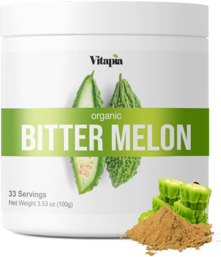 Vitapia Organic Bitter Melon Fruit 10:1 estratto per forte digestivo, salute del fegato, funzione del fegato, supporto di salute del cuore - 100g supplemento di polvere & 33 giorni di alimentazione - Non OGM, senza glutine, Vegan-Friendly