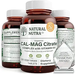 Citrato naturale di Nutra Cal-Mag con vitamina D3,1000/500 mg Complesso, rinforza la densità di ossa, il muscolo e la salute di Nerve, aiuta a mantenere i denti sani, sorgenti altamente biodisponibili, 250 compresse vegane