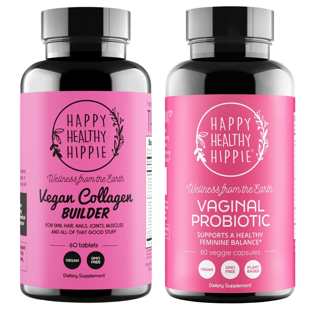 Happy Healthy Hippie Vaginal Probiotics für Frauen & Vegan Kollagen Builder Collagen Pillen