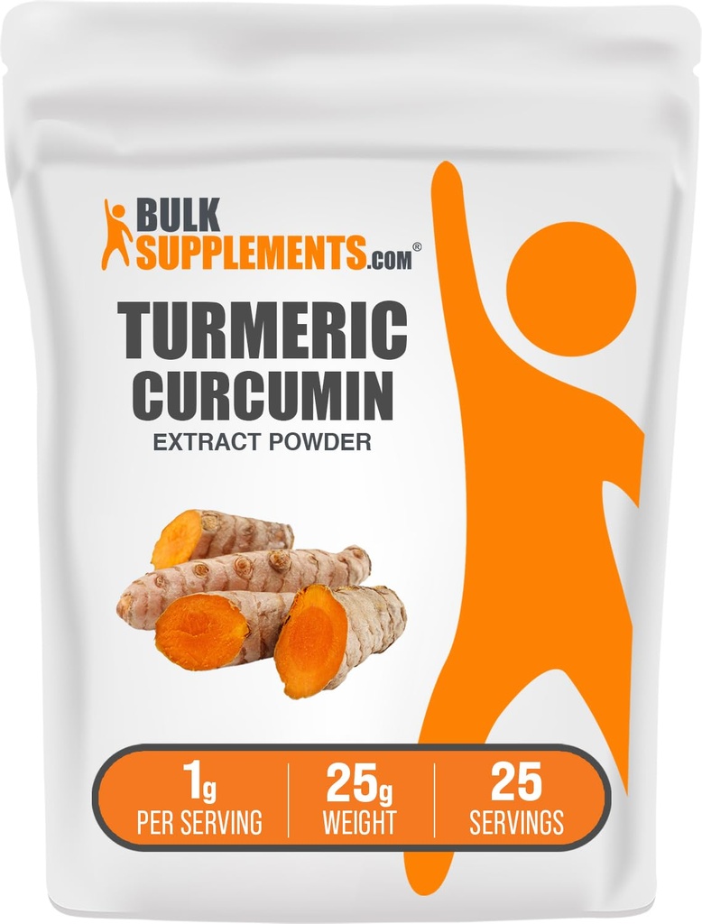 BulkSupplements.com Polvere di estratto di curcuma - da radice di curcuma, integratori di curcumina, curcumina curcuma curcuma - senza glutine, 1g per porzione, 25g (0.88 oz) (pacchetto di 1)