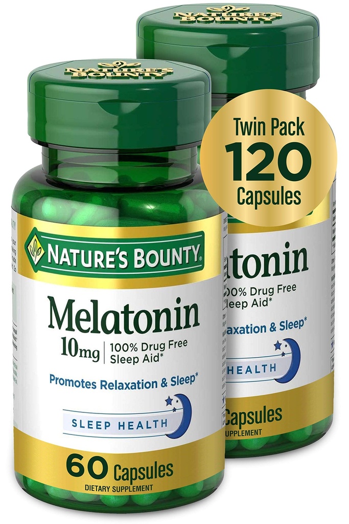 La melatonina bounty della natura, promuove il rilassamento e la salute del sonno, 10mg, capsule, 60 Ct (2 Pack)