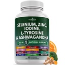 Selen, Zink, Iodine, L Tyrosine, Ashwagandha - Unterstützungsergänzung für Frauen und Männer mit Bladderwrack, Turmeric, Silica Kelp, Schisandra - 60 Count