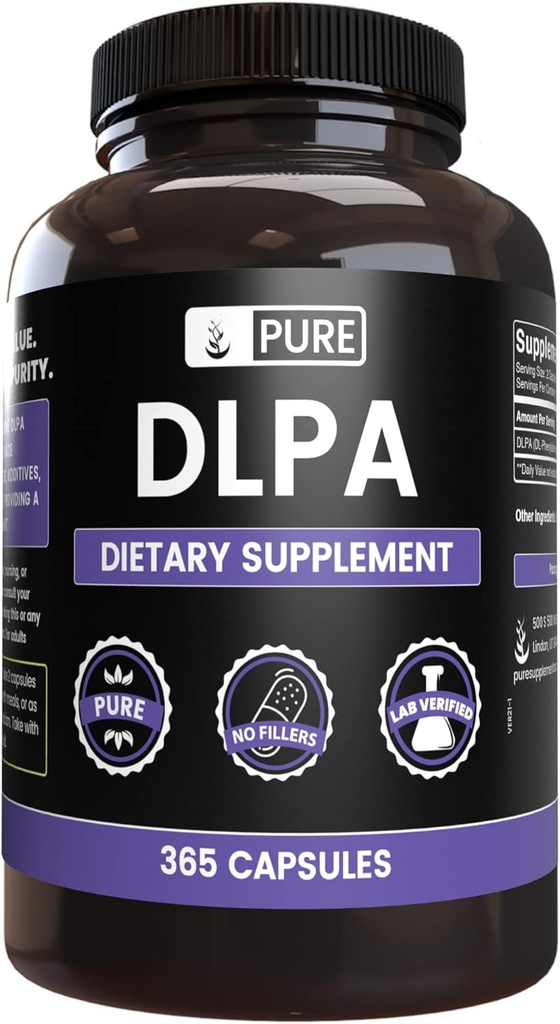Ingrédients originaux purs DL-Phenylalanine DLPA (365 Capsules) Pas de Magnésium ou de Rice Fillers, Toujours Pure, Verified Lab