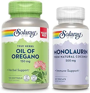 SOLARAY Oil of Oregano Softgels 150 mg and Monolaurin 500 mg - Wellness Bundle - Oregano Oil and Monolaurin Immune Support Supplément de Coconut naturel - Garantie de 60 jours, 120 Softgels /60 VegCaps