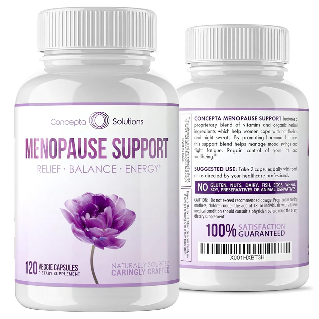 Soutien à la ménopause - Ménopause Relief and Weight Management Support - pour les flashs chauds, le soulagement de la sueur nocturne et l'énergie - 120 capsules