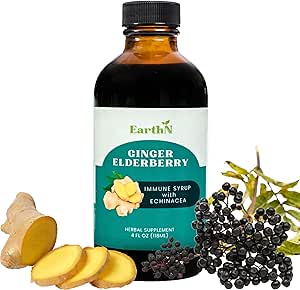 Sirop de défense aux ailerons de gingembre avec échinacée, vitamine C, miel - Liquide bio Super Premium - Ingrédients 100% purs - Supplément de soutien à l'immunité naturelle (4 fl oz)