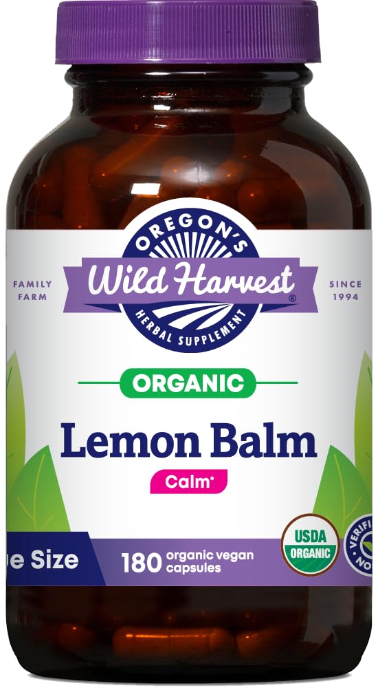 Oregon's Wild Harvest Certified Organic Lemon Balm Herbal Supplemento 1125 MGS, 180 Conte