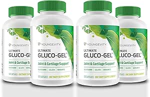 Youngevity Ultimate Gluco-Gel -für Gelenke, Tendons, Knochen & Knorpel | Enthält Glucosamin, Gelatine & Manganese | 120 Kapseln | 4 Flaschen