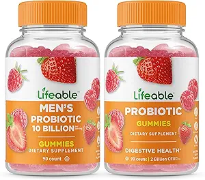 Probiotiques pour hommes vivants 10 milliards + Probiotique 2 milliards CFU, Gummies Bundle - Grande dégustation, supplément de vitamine, sans gluten, sans OGM, gummy à croquer