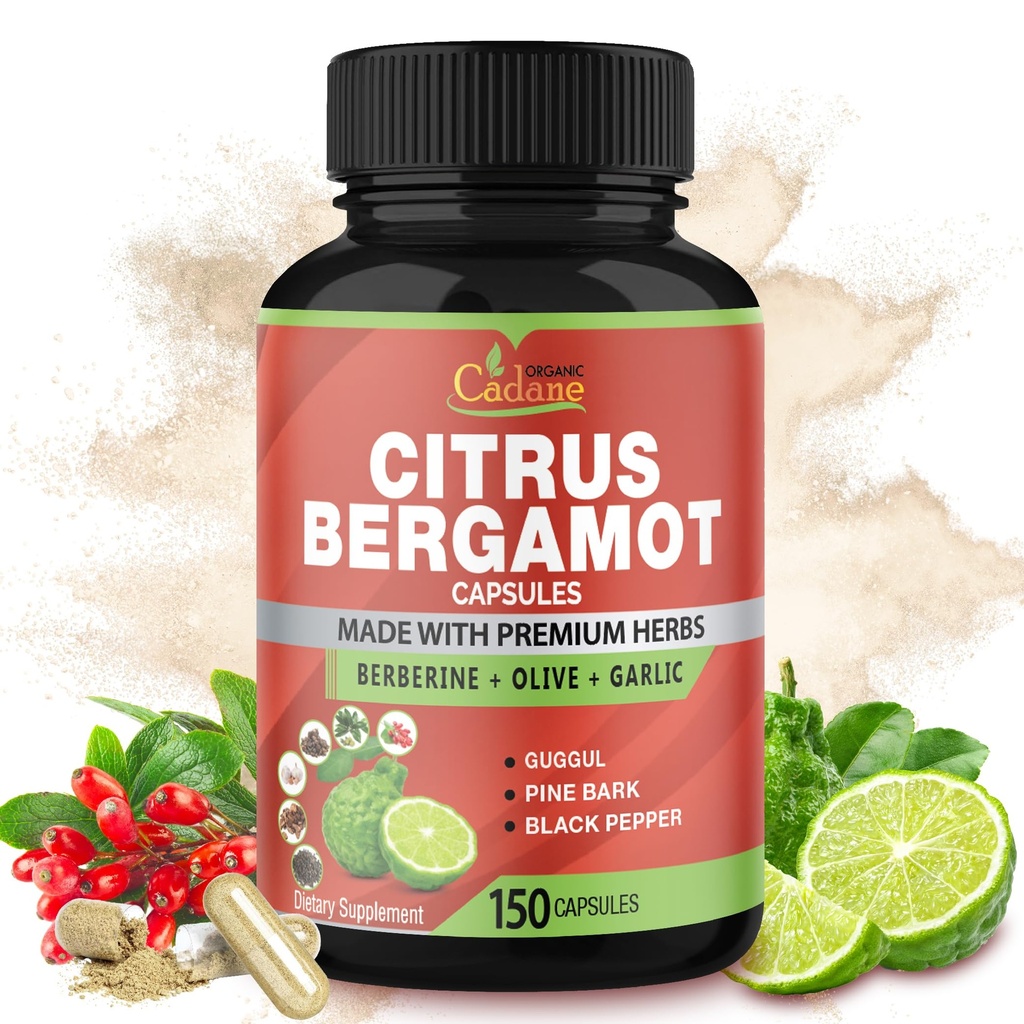 Cadane Citrus Bergamotte Ergänzung Kapseln mit Berberine, Olive, Guggul, Knoblauch, Pine Bark, Black Pepper - 150 Caps für 5 Monate Versorgung