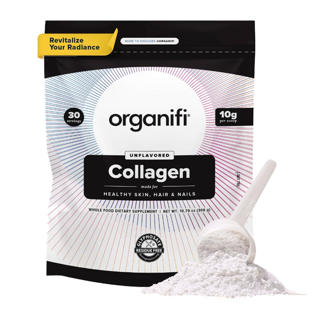 Poudre de collagène Organifi - Cheveux plus pleins, ongles plus forts et peau radiante - Réapprovisionner et reconstruire votre corps - Sans gluten, sans lait et sans soja Hydrolysés Peptides Multi Collagène, 30 portions