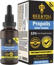 BEE et vous 15% extrait de solution d'eau pure propolis - haute puissance - Zéro sucre - Zéro calories - Natural Imune Support & Mal de gorge Antioxydants, Keto, Paléo, Sans gluten, 1 Fl Oz