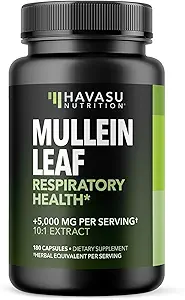 Mullein Leaf Capsules per la salute respiratoria - 5000mg Extract 10:1 per il supporto polmonare e la funzione immunitaria - 180 Count - Vegan, Non OGM Capsule - Integratore di erbe per il benessere quotidiano - 6 Mesi di alimentazione