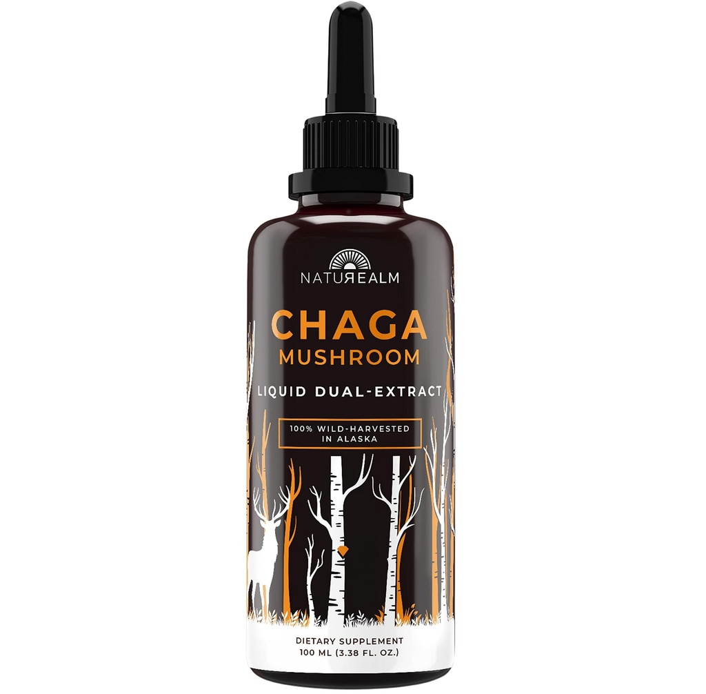 Naturealm Supplément de teinture liquide de champignons Chaga – soutien immunitaire, boost antioxydant et cheveux, peau, santé des ongles, végétalien, non OGM – corps fruitiers sauvages, approvisionnement de 2 mois