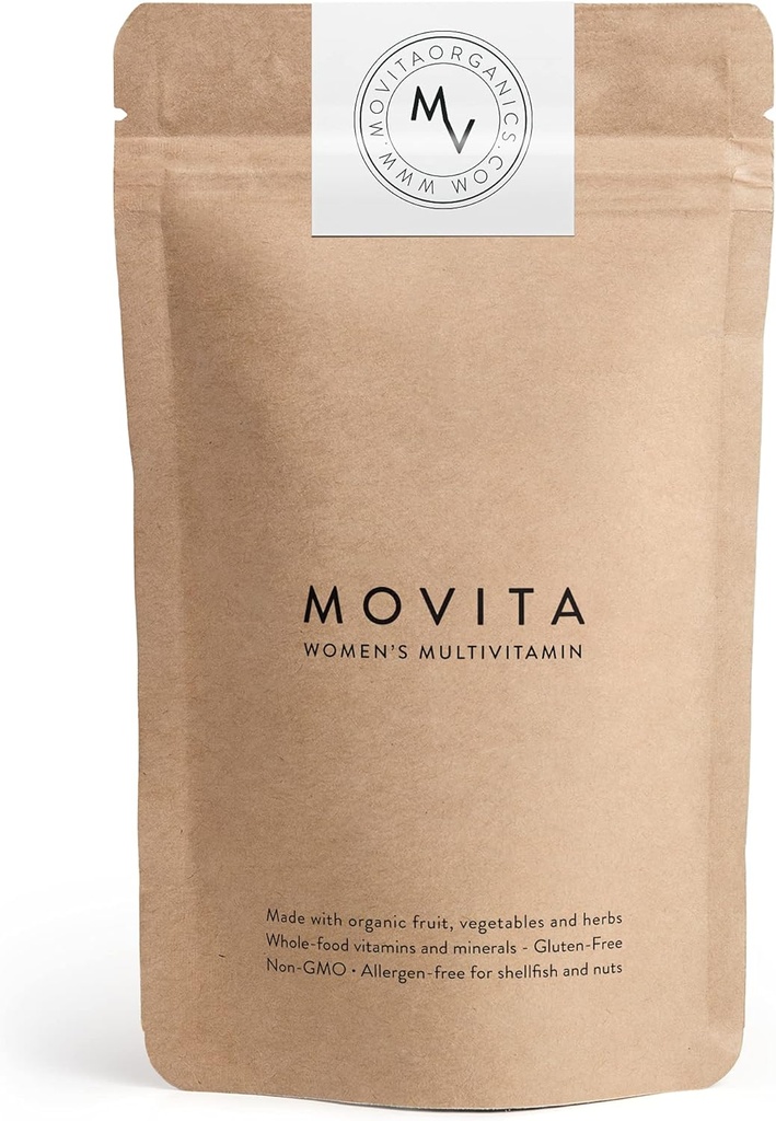 Multivitamines quotidiennes de Movita - aliments entiers fermentés organiques pour l'amélioration de l'énergie, de l'immunité et de la vitalité - végétalien, sans gluten, non-OGM - 30 jours d'approvisionnement (pochette de renouvellement amiable)