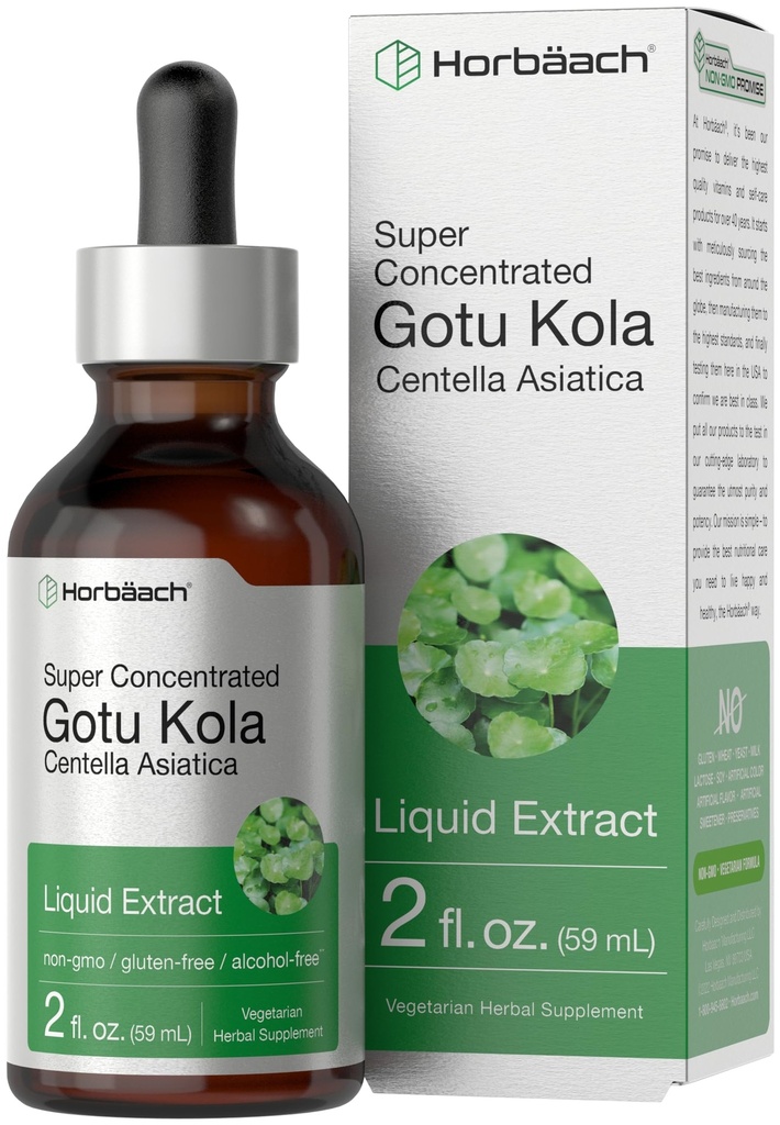 Horbäach Gotu Kola Extract | 2 fl oz | Alcohol Free | Super Concentrated Liquid Herb Supplement | Vegetariano, Non OGM, Gluten Free