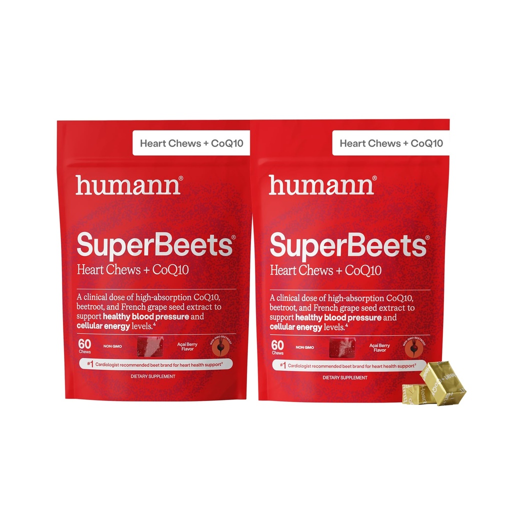 HumanN SuperBeets cuore chews Advanced - 100mg di CoQ10 Plus Beetroot & Grape Seed Extract, 120 Count