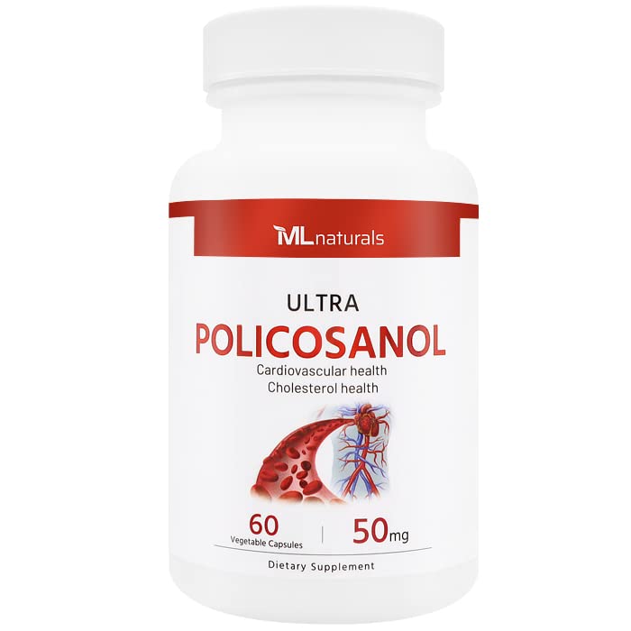 ML Naturals Policosanol 50 mg, 60 capsule vegetali. Alta potenza & 99% purezza, 60% Octacosanol. Supporta la salute del cuore. Non OGM & Gluten-Free, NSF-Certified & cGMP-Compliant