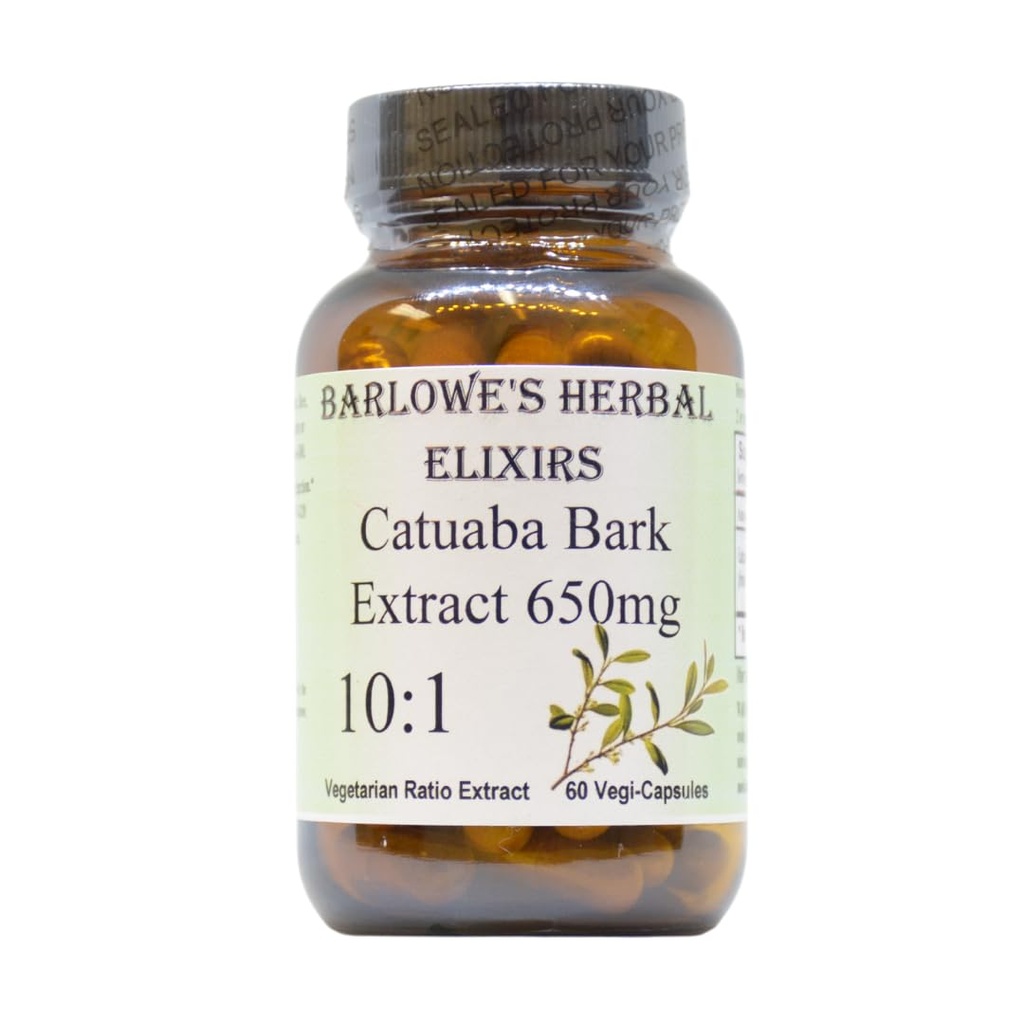 Gli elisir naturali di Barlowe Catuaba | 10:1 Extract | 650mg Per Capsule | Tradizionale Vitalità Herb | 60 Vegan Capsule | Non OGM, Senza Stearate, Vetro in bottiglia