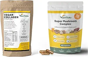 Vegan Vitality Nutrition Booster Bundle - Super Mushroom Complex e Collagen Booster. Formula a base di piante ad alta resistenza per pelle, capelli, immunità e salute generale per vegani e vegetariani