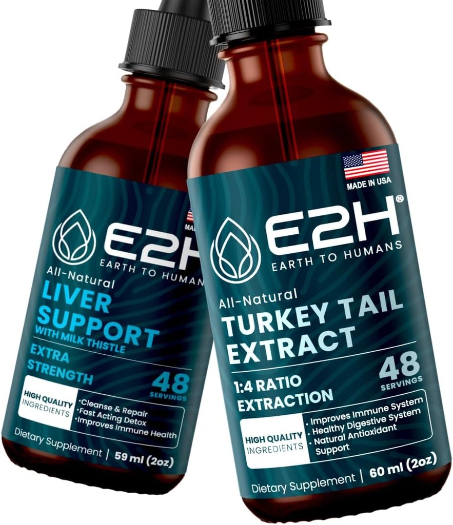 E2H: Nahrungsergänzungsmittel und Tail Mushroom Extract | Vegan, Non-GMO - 2 Fl Oz Jeder (4 Fl Oz Gesamt) - Bundle