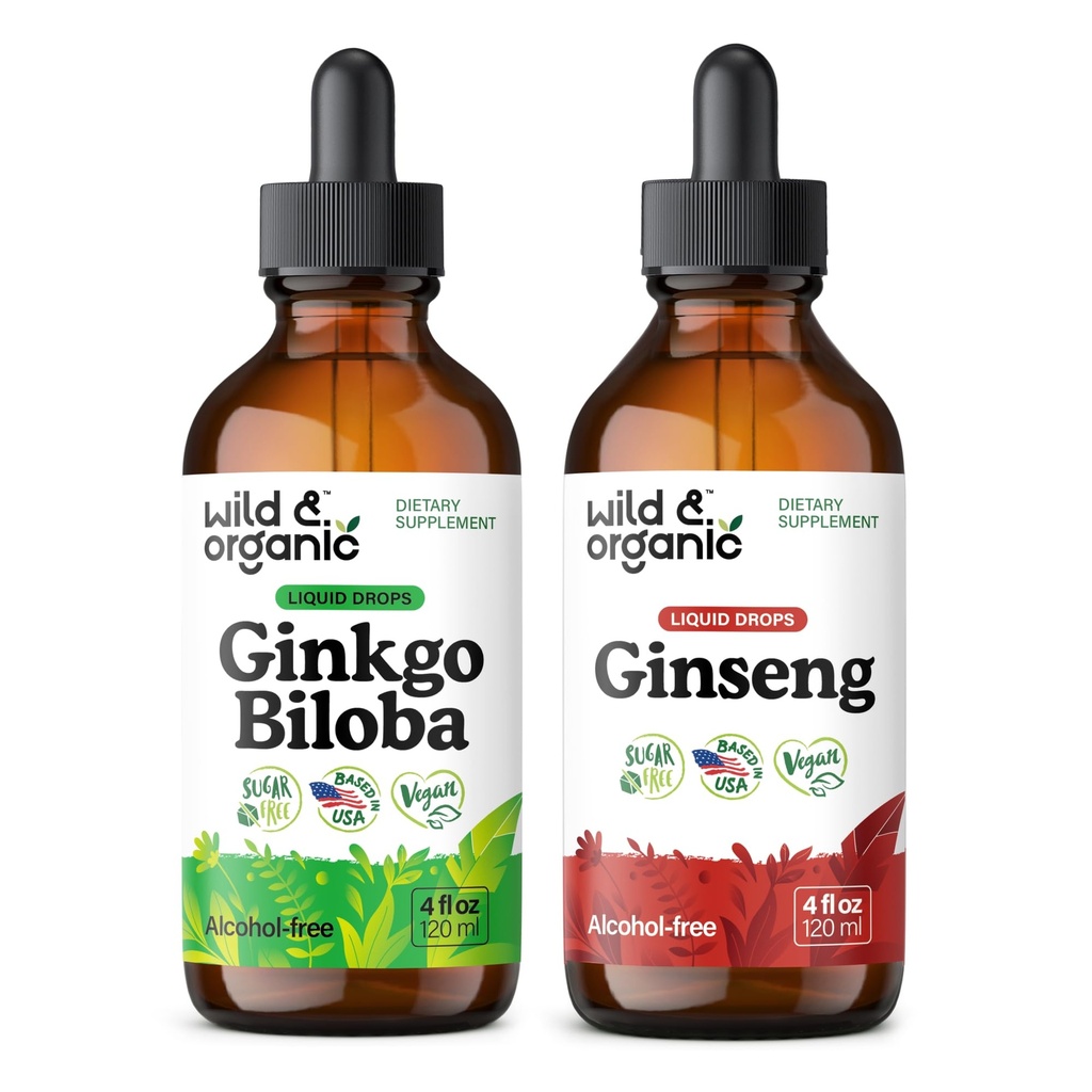 Wild & Organic Ginkgo Biloba Tinkture 4 fl oz & Ginseng Tinkture 4 fl oz