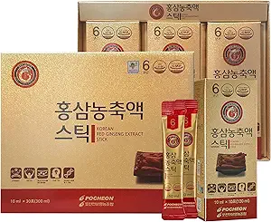 POCHEON KOREAN RED GINSENG Extract Stick, 30% Ginseng Extract, Single Serving Packs - 30 Sticks (10ml x 30), natürliche Immununterstützung