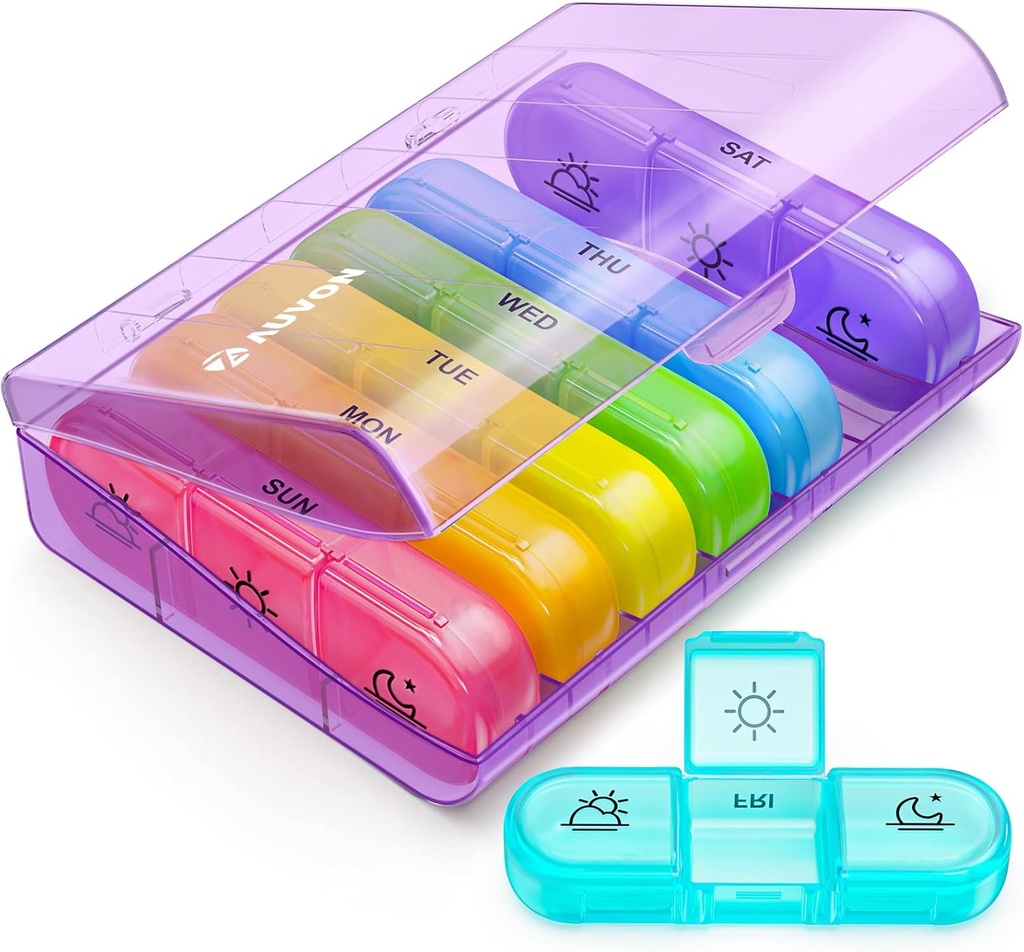 AUVON Weekly Pill Organizer 3 Mal pro Tag, Große 7 Tage Pille Box 3 Mal pro Tag mit separatem Container, Tragbare Pille Fall für Medikamente, Vitamine, Fischöl und Ergänzungen