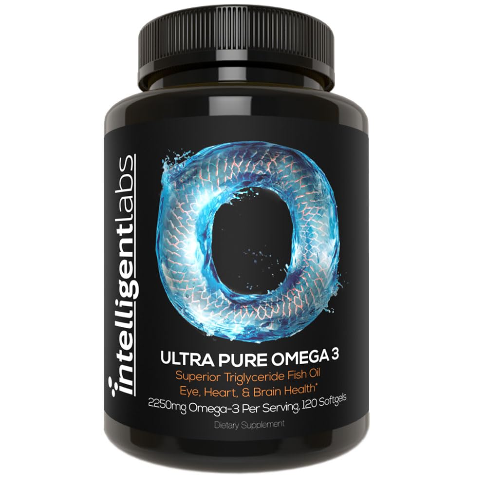 Intelligent Labs Triglycerid Omega 3 | 2250mg pro 3-Kapsule Servieren | Burpless Fischöl Kapseln | 120 Softgels pro Flasche