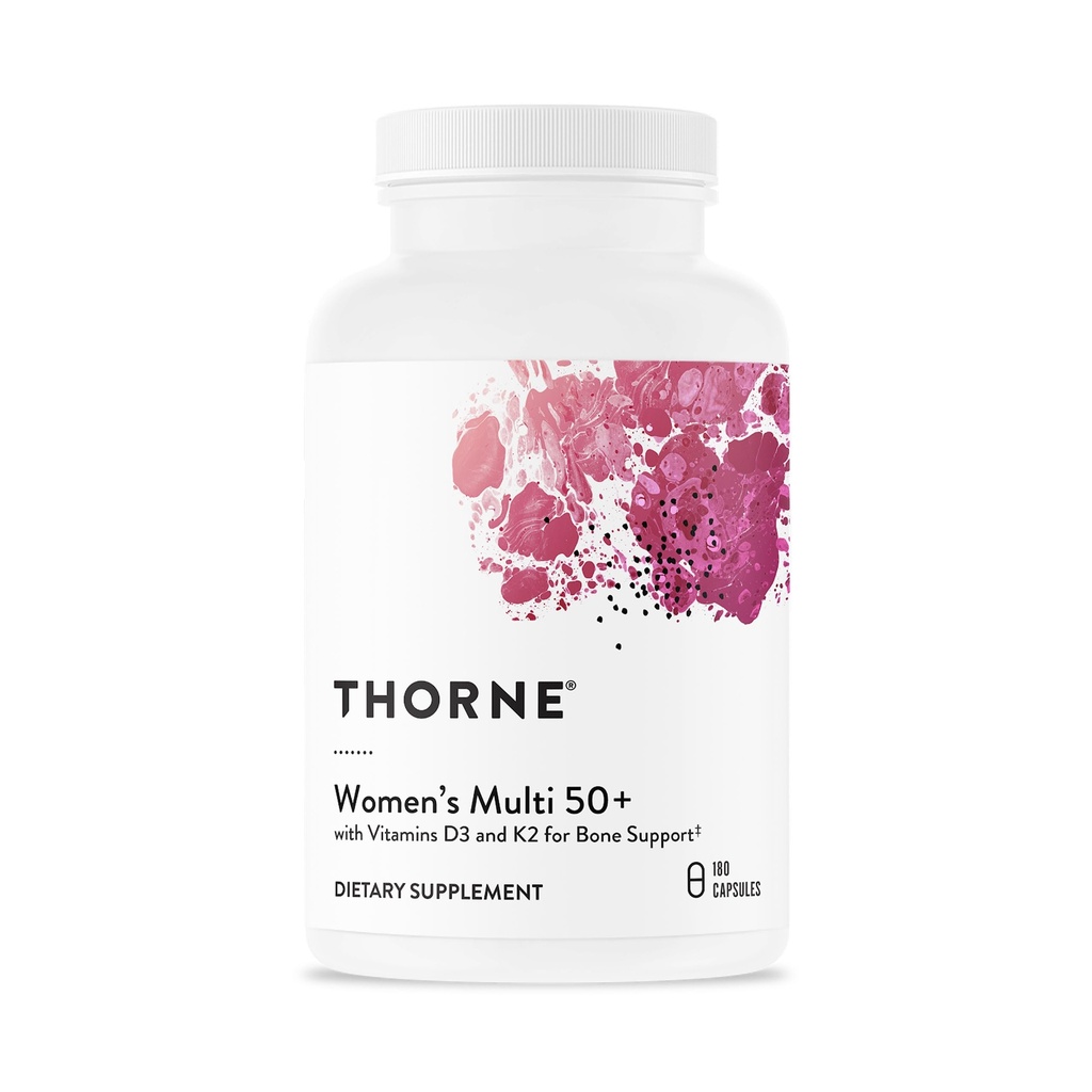 THORNE - Multi 50+ femminile - Multivitamina quotidiana completa con vitamine A, B6, B12, C, D, E, K, Zinc & More - Cuore di supporto, Cervello, Salute Bone & Immune* - 180 capsule