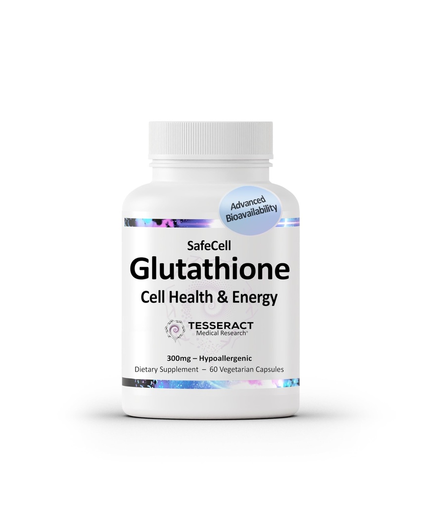 Tesseract Medizinische Forschung SafeCell S-Acetyl Glutathione Ergänzung für zelluläre Gesundheitsunterstützung, Leistungsstarkes Antioxidans helfen, freie Radikale zu neutralisieren, Allergiker, 300mg, 60 vegetarische Kapseln