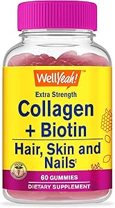 WellJa Collagen mit Biotin Gummies - Unterstützt Haut, Haar, Nagelgesundheit, Gelenkfunktion, Knochendichte, Muskelwachstum, Kognitive Leistung - Glutenfrei, GMO Free - 60 Count