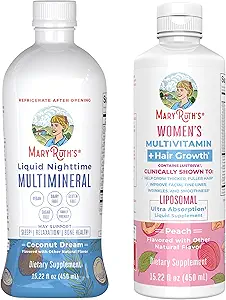 MaryRuth's Liquid Nighttime Multimineral (Coconut, 32oz) & Women's Multivitamin + Hair Growth Liposomal (Peach) | Clean Label Project Verified® | Vegan | Beauty, Bedtime Routine, & Global Health