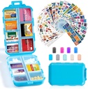 14 Grids Travel Pill Organizer Box mit 415-Pcs Medizin Name Etiketten - Pocket Daily Pharmacy Case Container Kit - Travel Medication Holder Dispenser für Fish Oil Vitamin Supplement Storage - Blau